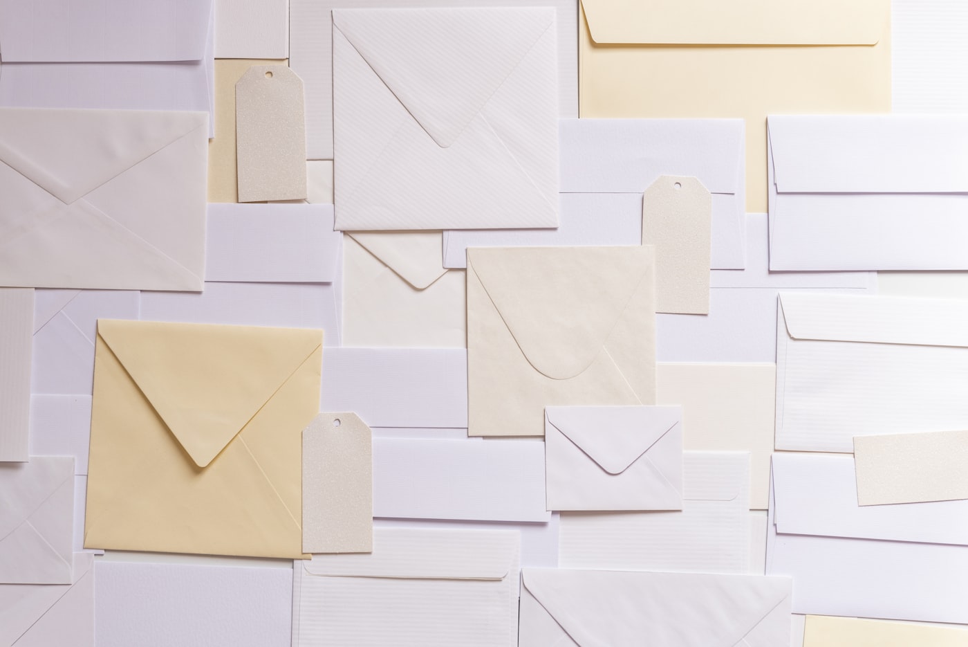 Stacks of envelopes ready for a bulk mailing