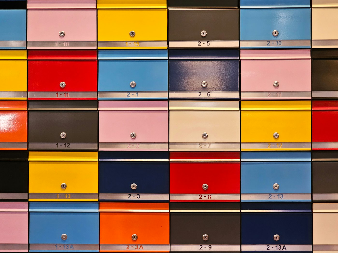 Wall of private mailbox drawers